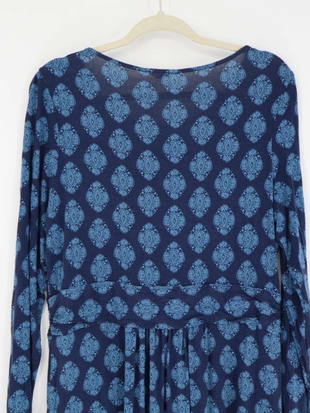 Boden Abigail Jersey Dress 14R Navy Blue Paisley Long Sleeve Pockets A-Line - Picture 12 of 15